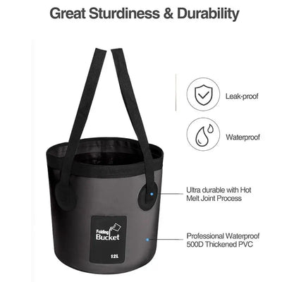 12L Black Portable Foldable Bucket