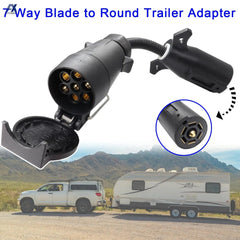 7 Way RV Blade to 7 Pin Trailer Round Socket Adapter